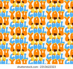 Eres Genial. Gracioso patrón vectorial sin costura con texto retro naranja-amarillo-azul aislado en un fondo beige. Colores RGB. Diseño sencillo de moda ideal para tejidos,Papel envuelto. Impresión hippie.