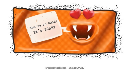 you are so cool it's scary slogan and quote with funny cute monster and text. Valentines day grunge sticker and banner with cute monster and speech bubble