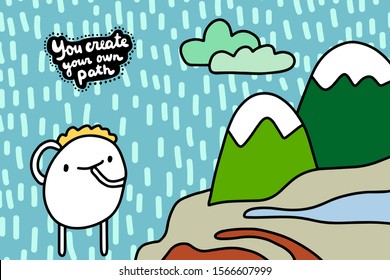You create own path hand drawn vector illustration in cartoon comic style man choosing way lettering