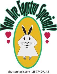 You are eggstra special - funny Easter saying with cool bunny. Good for T shirt print, card, poster, label, mug and other gift design. Rabbit Design vector illustration.