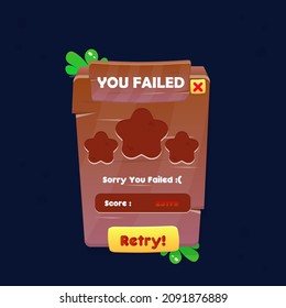 You Failed Game Tall Vertical Rectangle Popup With Plants In Natural Wooden Or Stone Style Vector Design