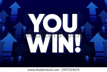 You game win screen. Video game interface with You Win text. Game level up background. Vector illustration.