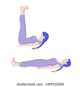 You are given a complex of five exercises of Tibetan gymnastics. In the photo-a woman doing the second exercise, lying down, legs and head cut off from the floor. Can be used as a guide for yoga stud
