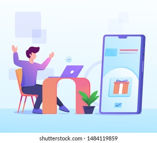 you got gift from mobile advice flat illustration 