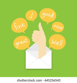 You got mail concept idea good hand sign language pop up from mail illustration and text box isolated on green color background, with copy space