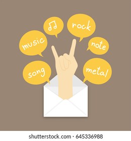 You got mail concept idea rock hand sign language pop up from mail illustration and text box isolated on brown color background, with copy space