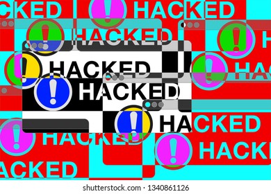 You hacked! More Error windows. Danger pages. Exclamation sign. Computer glitch. vector design for you technology projects