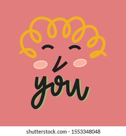 You, hand drawn doodles inscription. Second. Alter ego phrase with cartoon teenager face character. T-shirt or mug print, postcard message.