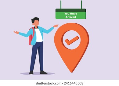 You Have Arrived concept. Colored flat vector illustration isolated.