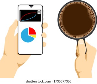 You have a cup of coffee in the morning of afternoon while checking business data or serving the internet via mobile phone.