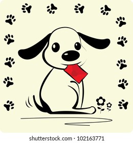 You have got mail - a cute dog sending a love letter to you, design element, vector illustration