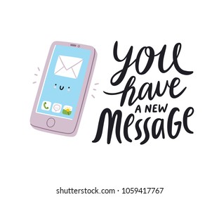 You have a new message, smartphone cartoon vector illustration