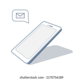 "You have a notification!" A flat icon of smartphone recieving an sms. Vector icon of messanger.