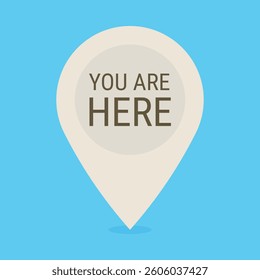 You are here geo tag icon. Flat style vector icon on a blue background