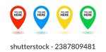 You are here icon. Map pin symbol. Place marker. Map pointer. Navigation position. Destination address. GPS tag. Flat color. Vector isolated sign.