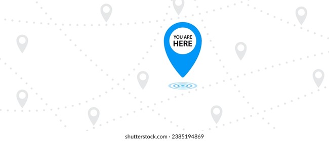 You are here icon. Map pin symbol. Place marker. Map pointer background. Navigation position. Destination address. GPS tag. Flat color. Vector isolated sign.