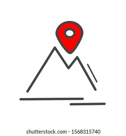 You are here icon, Mountains: navigation and map line icons Vector Icons - Red and grey icon here and home gps  geolocation, transportation, tourism.