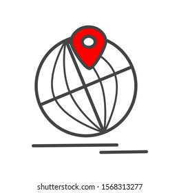 You are here icon, Planet Earth: navigation and map line icons Vector Icons - Red and grey icon here and home gps  geolocation, transportation, tourism.