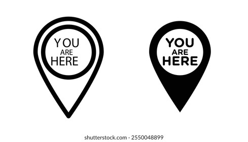 You are here Icon set in black filled and line.