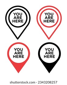 you are here icon set. location map marker pin in black and red color. suitable for app and website UI designs.