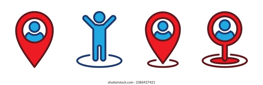 You are here icon set. Marker location, Pin position marker, Map pointer, Location pointer icons symbol on white background. Vector illustration