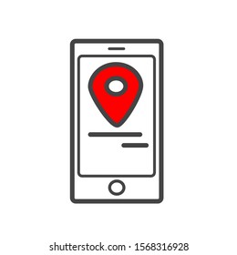 You are here icon, smartphone: navigation and map line icons Vector Icons - Red and grey icon here and home gps  geolocation, transportation, tourism.