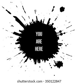 You Are Here - Kuwait Skyline Black Ink Splat