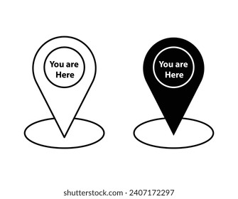 you are here location pointer linear art icon set. we are here gps map destination pin vector mark for web
