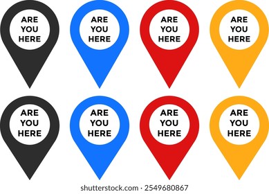 Are you here with map icon set. Location pin. position symbol. perfect for maps.

