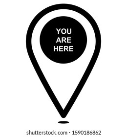 You are here mark icon design. You are here mark icon in flat style design. Vector illustration.