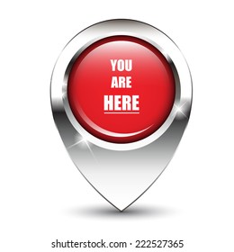 You are here message on glossy map pin, against white background with shadow. EPS10 vector format