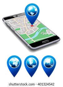 You are Here - Phone with Map Pointer Icon Cell Smart Mobile