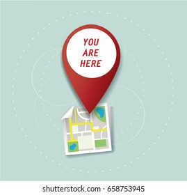 you are here, pin location icon and map vector, the concept of travel 