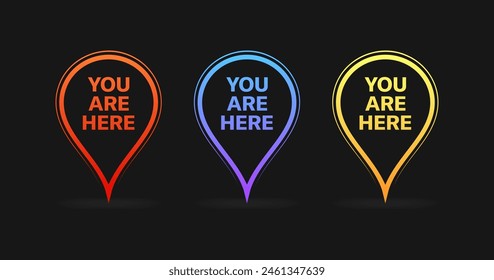 Are you here point icons. Location point set. Flat style. Vector icons