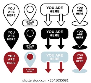 You are here pointer icon collection on white background