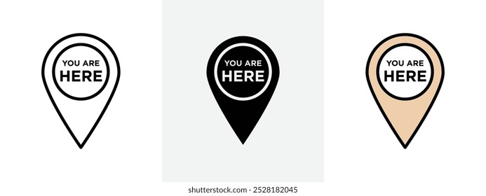 You are Here Pointer Icon Outline sign symbol set