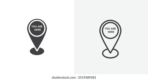 You are here pointer icon. solid filled and stroke thin line style eps 10