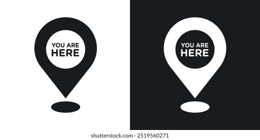 You are here pointerline vector icon set in solid and outline style.