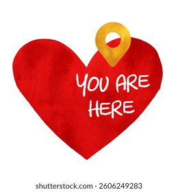 You are here with red heart. Love pin