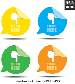 You are here sign with colorful speech isolated white background - Vector.