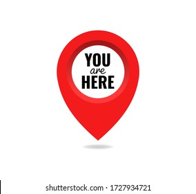 You Are Here Sign Icon Mark Location Pointer Pin. Destination Point Concept. Pin Position Marker Design Vector Illustration Eps 10