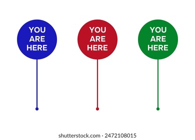 You are here sign icon. Vector illustration, Pin position marker design with space for text in different colors, isolated on the white background. Destination or location point concept.