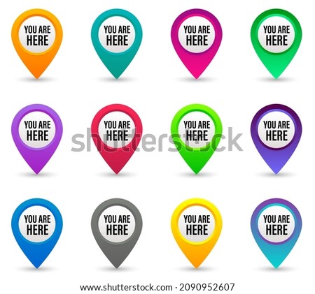 You are here sign mark icon set. Map pin symbol vector illustration.