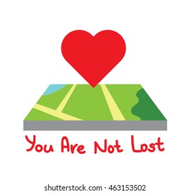 you are here sign, pin for map, love postcard