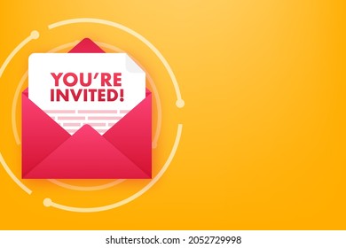 You re invited Badge icon. Written Inside An Envelope Letter. Vector illustration.