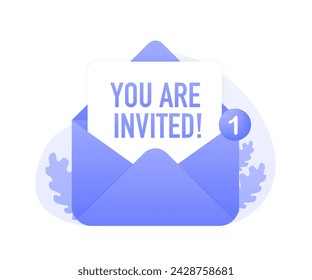 You are invited Envelope Letter. Open envelope concept. Business communication vector banner. Business concept with text You re invited. Vector illustration