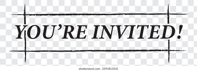 You are invited hand drawn brush lettering. Elegant handwritten calligraphic inscription. You're invited - text in lettering style.