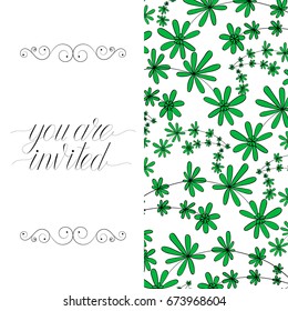 You are invited, hand drawn greeting card of cleavers. herbal invitation card with umbrella plants for your artwork