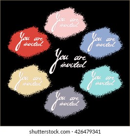 You are invited lettering set. Hand drawn lettering with trendy colors. Invitation card.