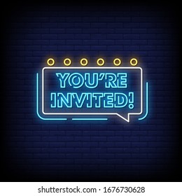 You Are Invited Neon Signs Style Text Vector